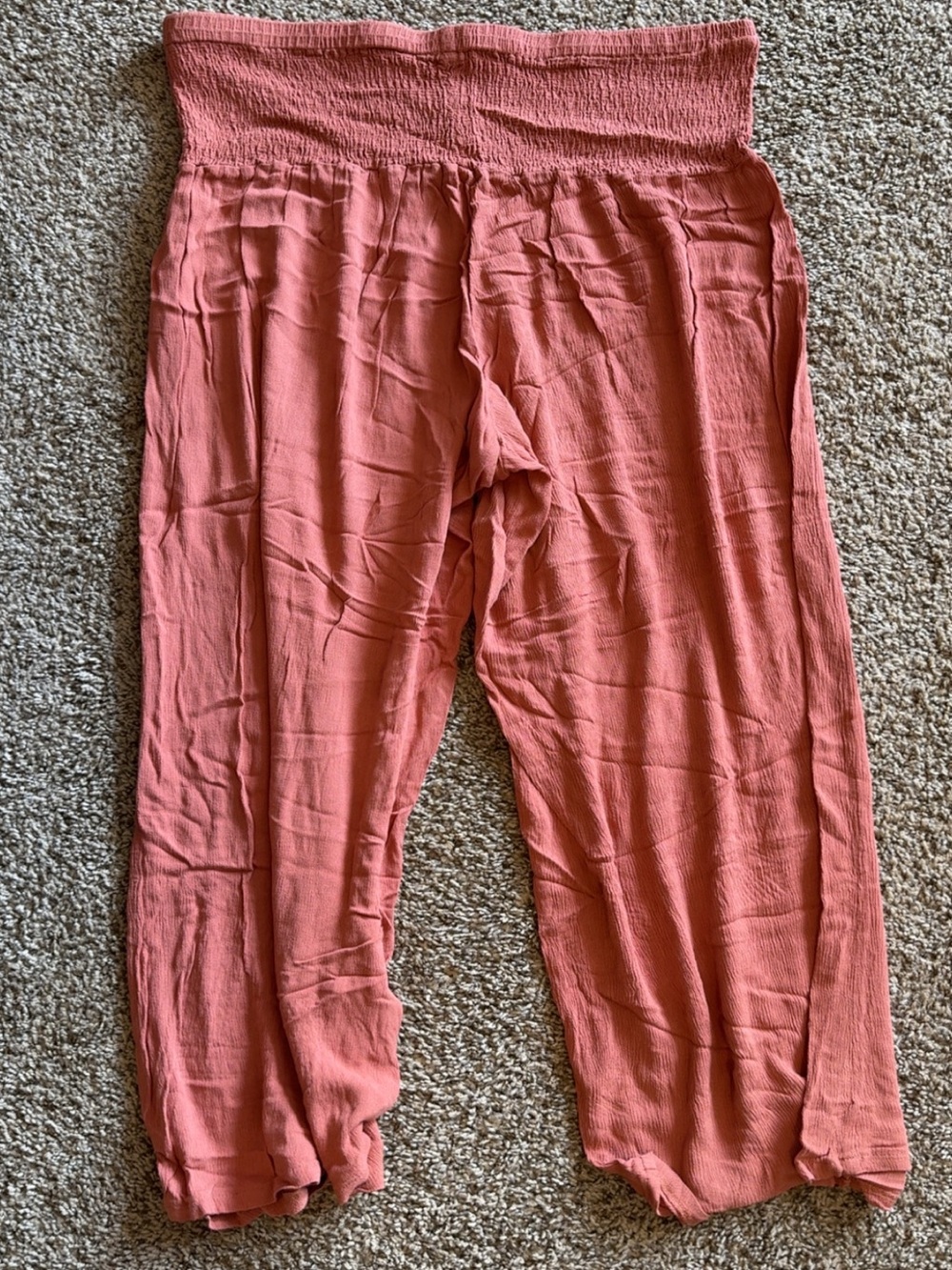 Wide-Leg Smocked Waist Pants in Coral Pink